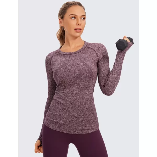 CRZ YOGA Womens Seamless Athletic Long Sleeves Sports Running Shirt Breathable Gym Workout TopRed Revelryslim Fit