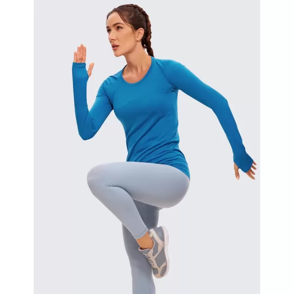 CRZ YOGA Womens Seamless Athletic Long Sleeves Sports Running Shirt Breathable Gym Workout TopSupersonic Blue