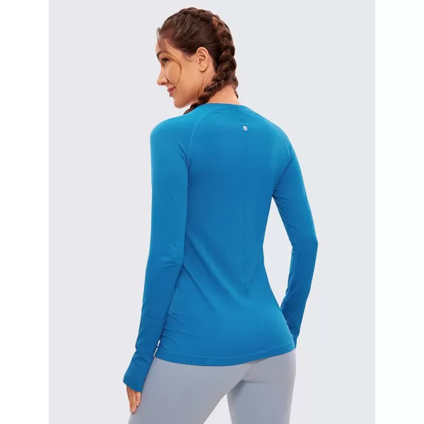 CRZ YOGA Womens Seamless Athletic Long Sleeves Sports Running Shirt Breathable Gym Workout TopSupersonic Blue