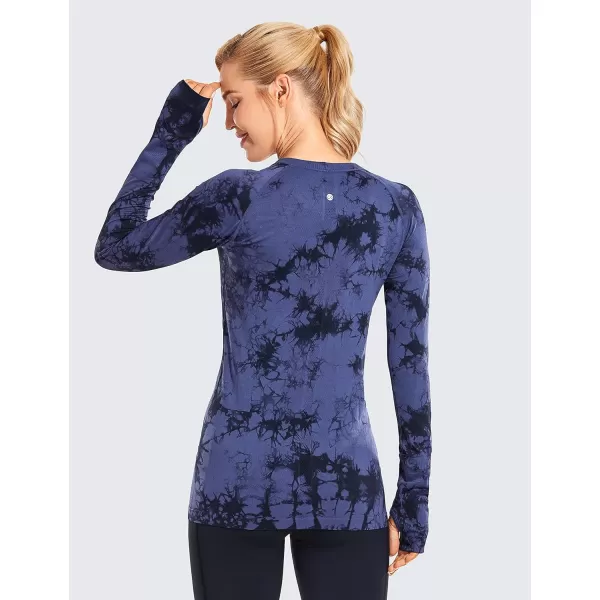 CRZ YOGA Womens Seamless Athletic Long Sleeves Sports Running Shirt Breathable Gym Workout TopTie Dye Blue