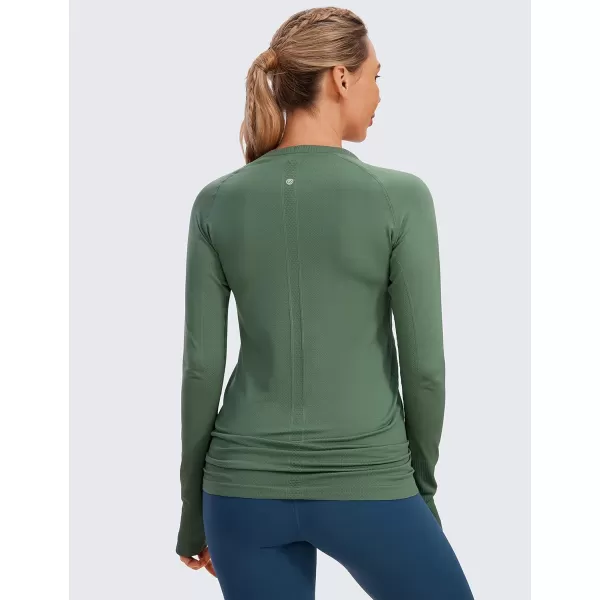 CRZ YOGA Womens Seamless Athletic Long Sleeves Sports Running Shirt Breathable Gym Workout TopVibrant Greenslim Fit