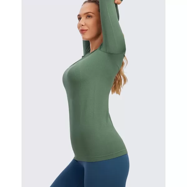 CRZ YOGA Womens Seamless Athletic Long Sleeves Sports Running Shirt Breathable Gym Workout TopVibrant Greenslim Fit