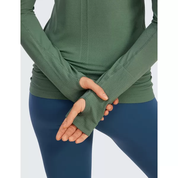 CRZ YOGA Womens Seamless Athletic Long Sleeves Sports Running Shirt Breathable Gym Workout TopVibrant Greenslim Fit