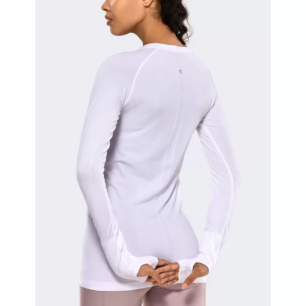 CRZ YOGA Womens Seamless Athletic Long Sleeves Sports Running Shirt Breathable Gym Workout TopWhiteslim Fit