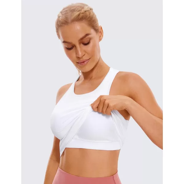 CRZ YOGA Womens Seamless Ribbed Longline High Neck Sports Bra  Racerback Padded Slim Fit Crop Tank Top with Built in BraWhite