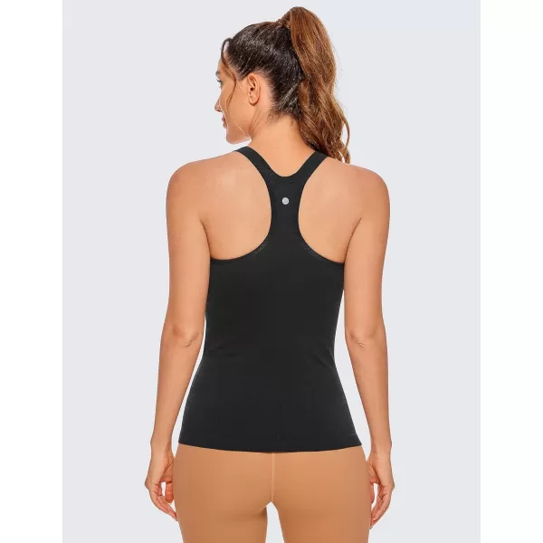 CRZ YOGA Womens Seamless Ribbed Racerback Tank Tops with Built in Bra  Padded Scoop Neck Slimming Athletic Long CamisoleBlack