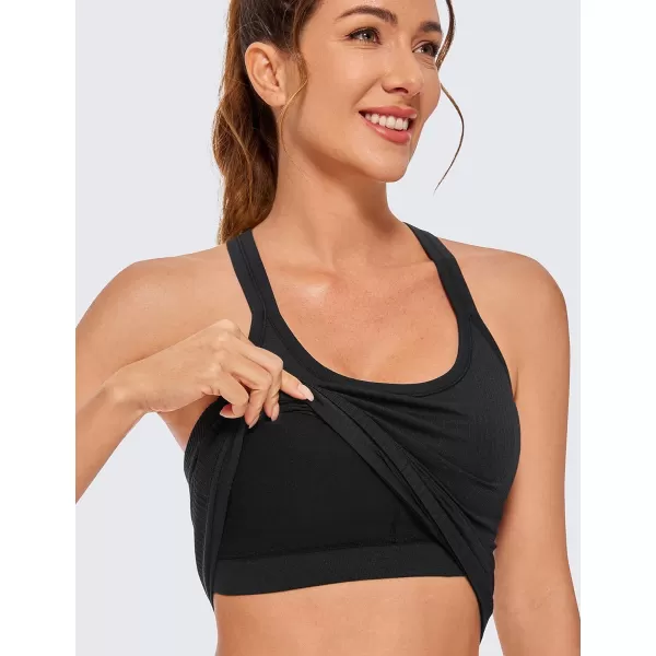 CRZ YOGA Womens Seamless Ribbed Racerback Tank Tops with Built in Bra  Padded Scoop Neck Slimming Athletic Long CamisoleBlack