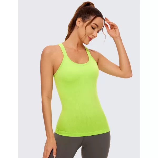CRZ YOGA Womens Seamless Ribbed Racerback Tank Tops with Built in Bra  Padded Scoop Neck Slimming Athletic Long CamisoleChartreuse