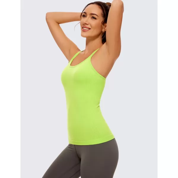 CRZ YOGA Womens Seamless Ribbed Racerback Tank Tops with Built in Bra  Padded Scoop Neck Slimming Athletic Long CamisoleChartreuse