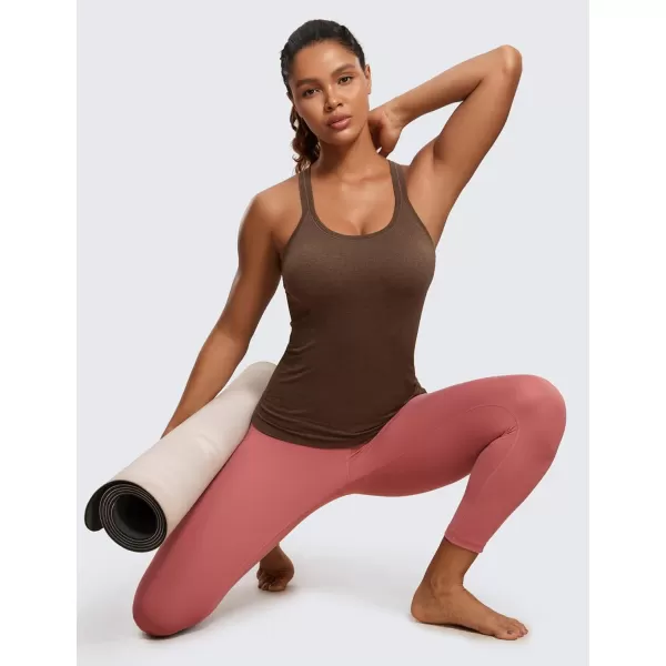 CRZ YOGA Womens Seamless Ribbed Racerback Tank Tops with Built in Bra  Padded Scoop Neck Slimming Athletic Long CamisoleCoffee Brown