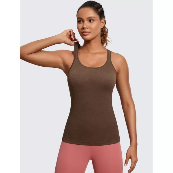 CRZ YOGA Womens Seamless Ribbed Racerback Tank Tops with Built in Bra  Padded Scoop Neck Slimming Athletic Long CamisoleCoffee Brown