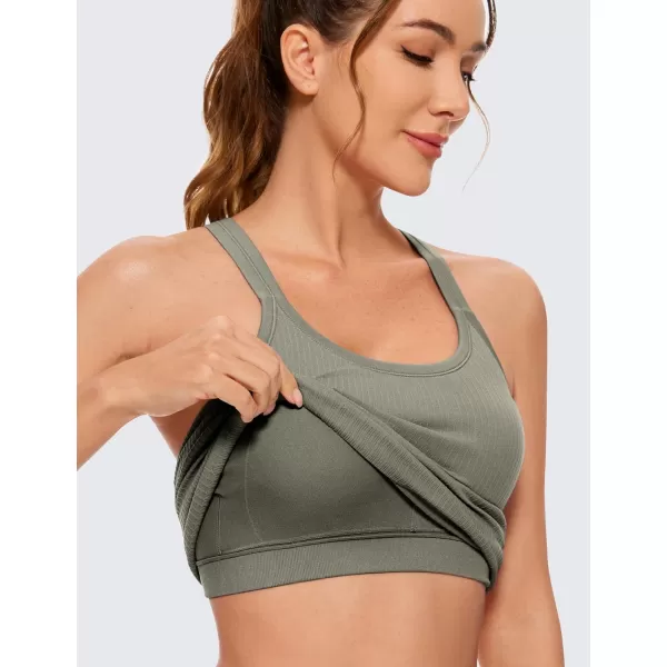 CRZ YOGA Womens Seamless Ribbed Racerback Tank Tops with Built in Bra  Padded Scoop Neck Slimming Athletic Long CamisoleDark Green