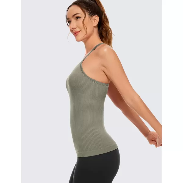 CRZ YOGA Womens Seamless Ribbed Racerback Tank Tops with Built in Bra  Padded Scoop Neck Slimming Athletic Long CamisoleDark Green