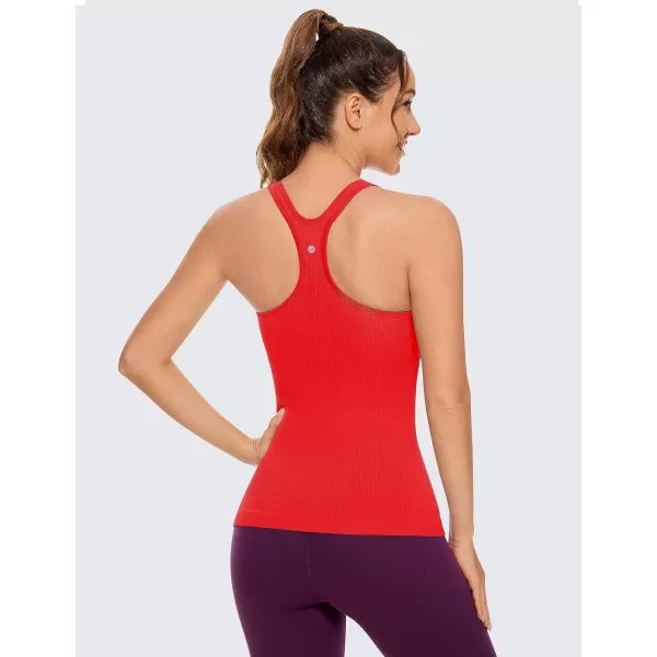 CRZ YOGA Womens Seamless Ribbed Racerback Tank Tops with Built in Bra  Padded Scoop Neck Slimming Athletic Long CamisoleDark Red