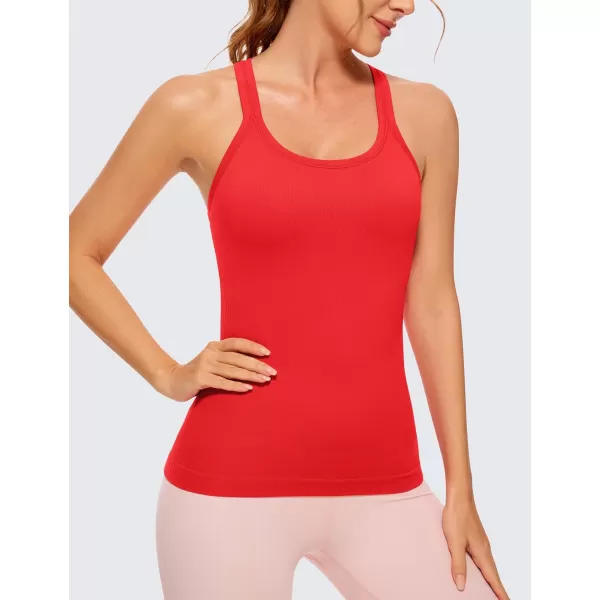 CRZ YOGA Womens Seamless Ribbed Racerback Tank Tops with Built in Bra  Padded Scoop Neck Slimming Athletic Long CamisoleDeep Red