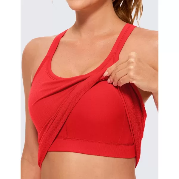 CRZ YOGA Womens Seamless Ribbed Racerback Tank Tops with Built in Bra  Padded Scoop Neck Slimming Athletic Long CamisoleDeep Red