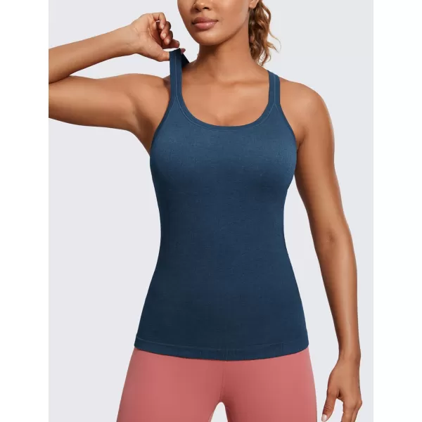 CRZ YOGA Womens Seamless Ribbed Racerback Tank Tops with Built in Bra  Padded Scoop Neck Slimming Athletic Long CamisoleFrench Navy