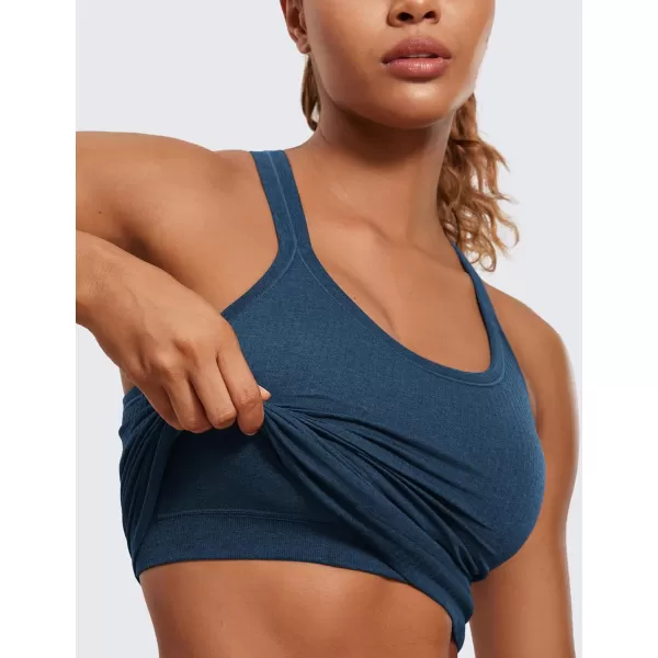 CRZ YOGA Womens Seamless Ribbed Racerback Tank Tops with Built in Bra  Padded Scoop Neck Slimming Athletic Long CamisoleFrench Navy