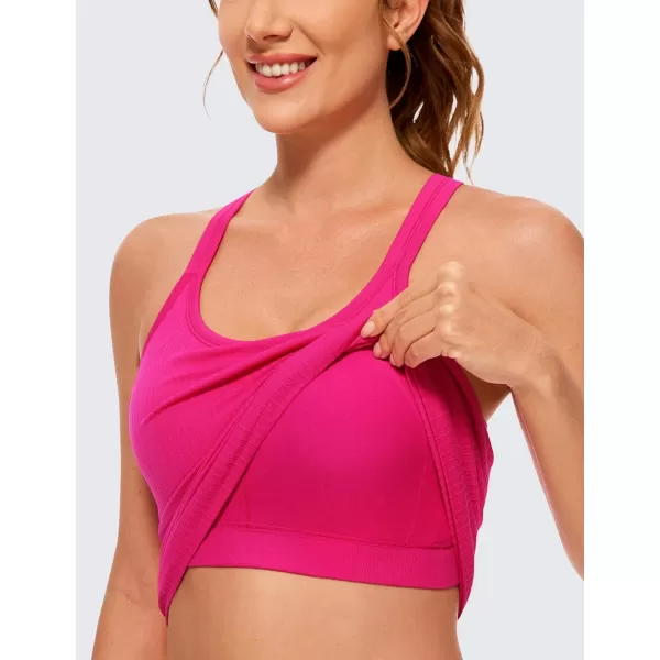 CRZ YOGA Womens Seamless Ribbed Racerback Tank Tops with Built in Bra  Padded Scoop Neck Slimming Athletic Long CamisoleGranita Pink