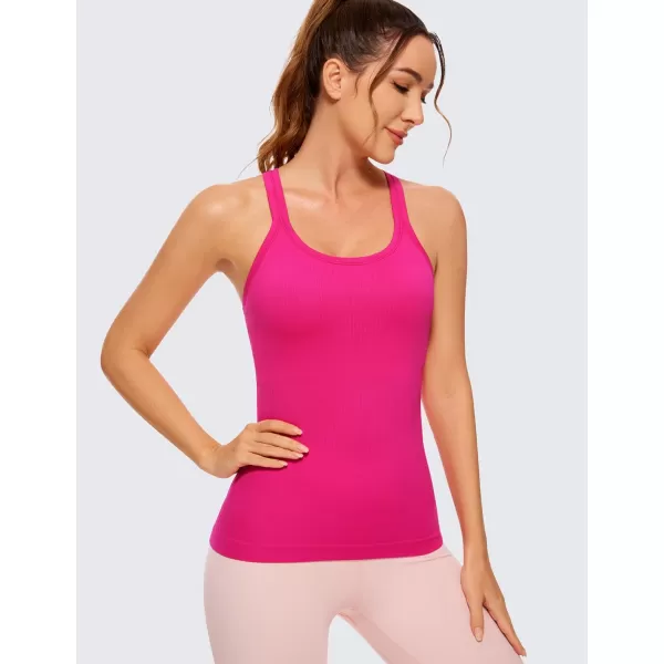 CRZ YOGA Womens Seamless Ribbed Racerback Tank Tops with Built in Bra  Padded Scoop Neck Slimming Athletic Long CamisoleGranita Pink