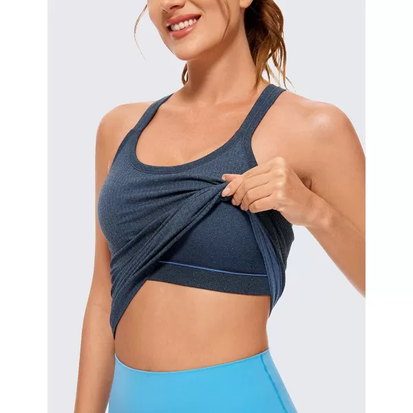 CRZ YOGA Womens Seamless Ribbed Racerback Tank Tops with Built in Bra  Padded Scoop Neck Slimming Athletic Long CamisoleGrayblue