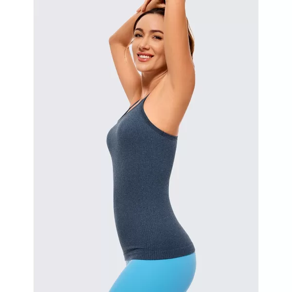 CRZ YOGA Womens Seamless Ribbed Racerback Tank Tops with Built in Bra  Padded Scoop Neck Slimming Athletic Long CamisoleGrayblue