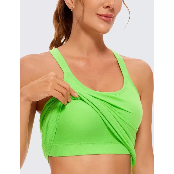 CRZ YOGA Womens Seamless Ribbed Racerback Tank Tops with Built in Bra  Padded Scoop Neck Slimming Athletic Long CamisoleGreen Glow