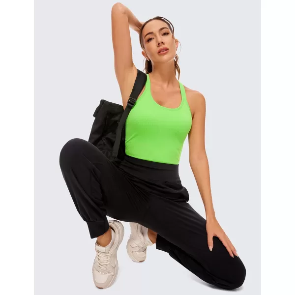 CRZ YOGA Womens Seamless Ribbed Racerback Tank Tops with Built in Bra  Padded Scoop Neck Slimming Athletic Long CamisoleGreen Glow