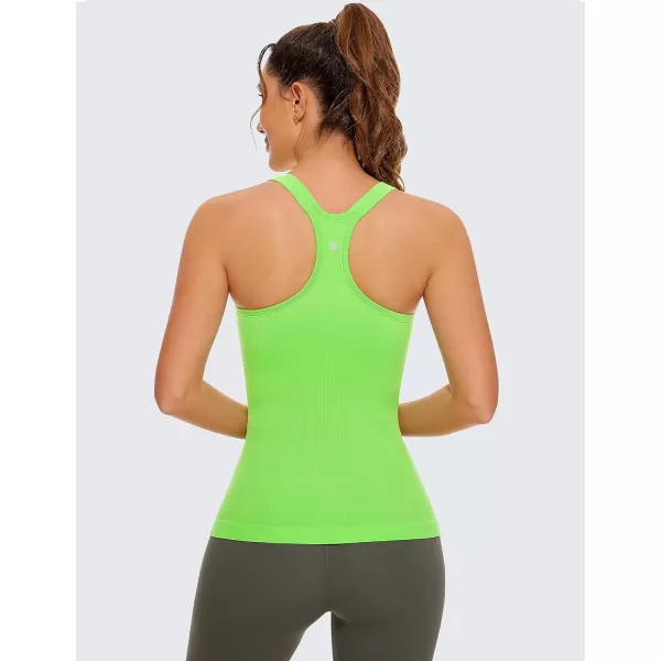 CRZ YOGA Womens Seamless Ribbed Racerback Tank Tops with Built in Bra  Padded Scoop Neck Slimming Athletic Long CamisoleGreen Glow