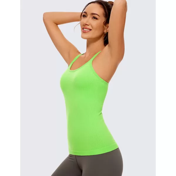 CRZ YOGA Womens Seamless Ribbed Racerback Tank Tops with Built in Bra  Padded Scoop Neck Slimming Athletic Long CamisoleGreen Glow