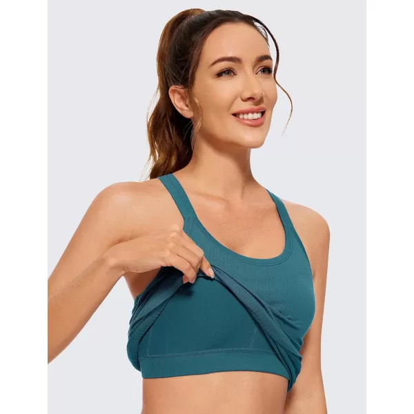 CRZ YOGA Womens Seamless Ribbed Racerback Tank Tops with Built in Bra  Padded Scoop Neck Slimming Athletic Long CamisoleGreen Jade