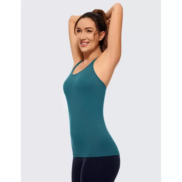 CRZ YOGA Womens Seamless Ribbed Racerback Tank Tops with Built in Bra  Padded Scoop Neck Slimming Athletic Long CamisoleGreen Jade