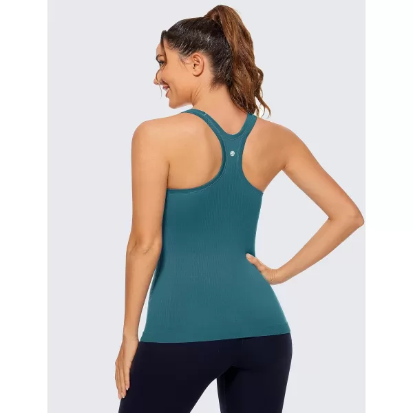 CRZ YOGA Womens Seamless Ribbed Racerback Tank Tops with Built in Bra  Padded Scoop Neck Slimming Athletic Long CamisoleGreen Jade