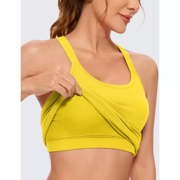 CRZ YOGA Womens Seamless Ribbed Racerback Tank Tops with Built in Bra  Padded Scoop Neck Slimming Athletic Long CamisoleHigh Visibility Yellow