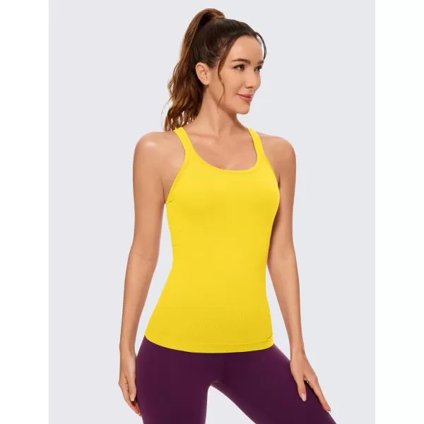 CRZ YOGA Womens Seamless Ribbed Racerback Tank Tops with Built in Bra  Padded Scoop Neck Slimming Athletic Long CamisoleHigh Visibility Yellow