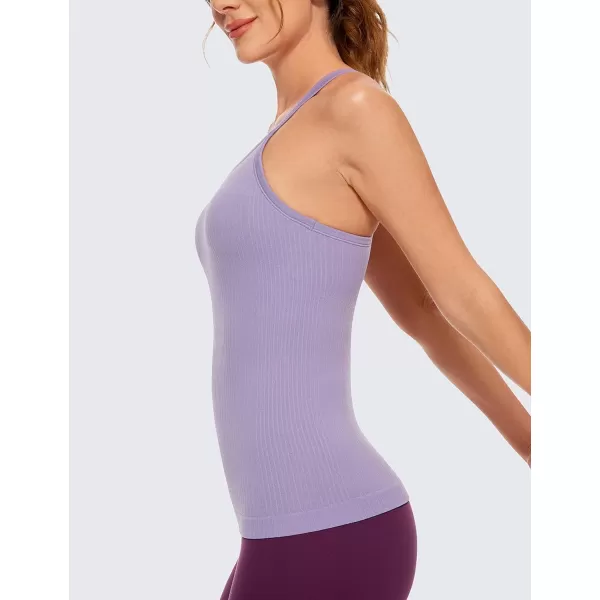 CRZ YOGA Womens Seamless Ribbed Racerback Tank Tops with Built in Bra  Padded Scoop Neck Slimming Athletic Long CamisoleLavender Mist