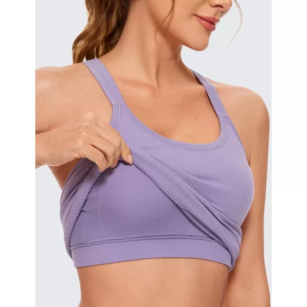 CRZ YOGA Womens Seamless Ribbed Racerback Tank Tops with Built in Bra  Padded Scoop Neck Slimming Athletic Long CamisoleLavender Mist