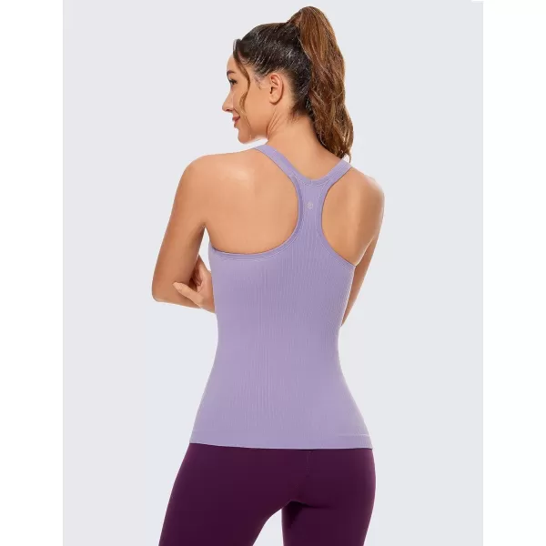 CRZ YOGA Womens Seamless Ribbed Racerback Tank Tops with Built in Bra  Padded Scoop Neck Slimming Athletic Long CamisoleLavender Mist