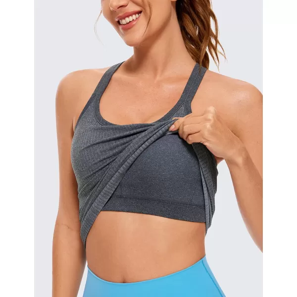 CRZ YOGA Womens Seamless Ribbed Racerback Tank Tops with Built in Bra  Padded Scoop Neck Slimming Athletic Long CamisoleLight Gray 7