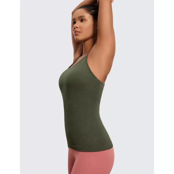 CRZ YOGA Womens Seamless Ribbed Racerback Tank Tops with Built in Bra  Padded Scoop Neck Slimming Athletic Long CamisoleOlive Green