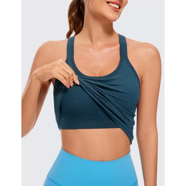 CRZ YOGA Womens Seamless Ribbed Racerback Tank Tops with Built in Bra  Padded Scoop Neck Slimming Athletic Long CamisolePetrol Blue