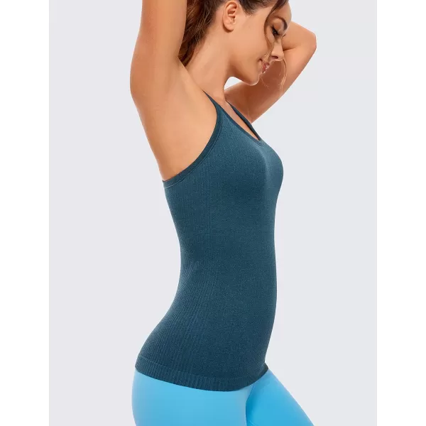 CRZ YOGA Womens Seamless Ribbed Racerback Tank Tops with Built in Bra  Padded Scoop Neck Slimming Athletic Long CamisolePetrol Blue