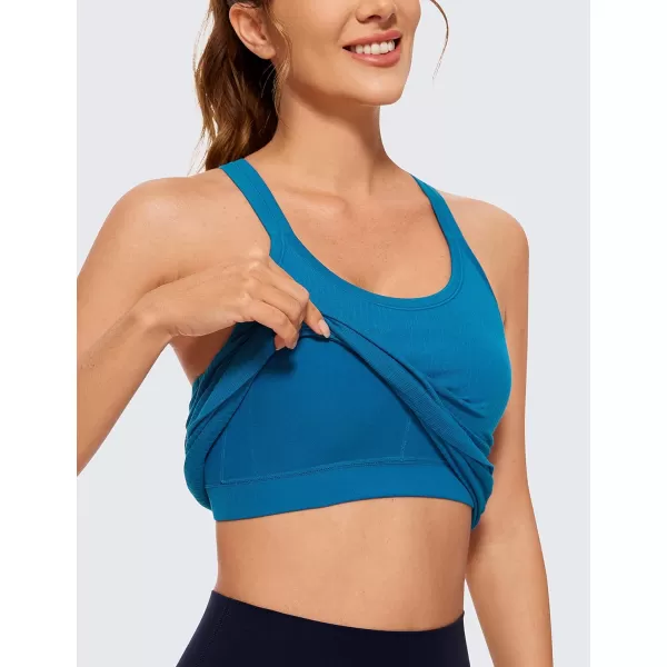 CRZ YOGA Womens Seamless Ribbed Racerback Tank Tops with Built in Bra  Padded Scoop Neck Slimming Athletic Long CamisoleSupersonic Blue