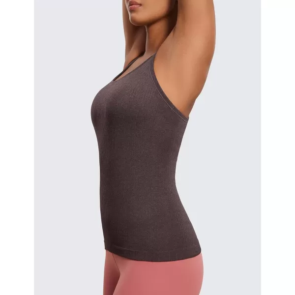 CRZ YOGA Womens Seamless Ribbed Racerback Tank Tops with Built in Bra  Padded Scoop Neck Slimming Athletic Long CamisoleTaupe