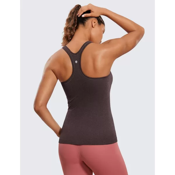 CRZ YOGA Womens Seamless Ribbed Racerback Tank Tops with Built in Bra  Padded Scoop Neck Slimming Athletic Long CamisoleTaupe