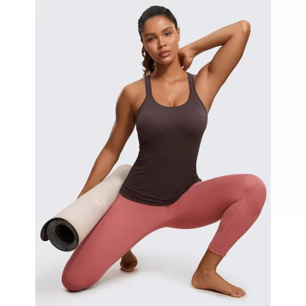 CRZ YOGA Womens Seamless Ribbed Racerback Tank Tops with Built in Bra  Padded Scoop Neck Slimming Athletic Long CamisoleTaupe