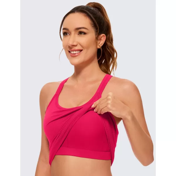 CRZ YOGA Womens Seamless Ribbed Racerback Tank Tops with Built in Bra  Padded Scoop Neck Slimming Athletic Long CamisoleViva Magenta