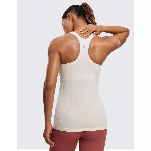 CRZ YOGA Womens Seamless Ribbed Racerback Tank Tops with Built in Bra  Padded Scoop Neck Slimming Athletic Long CamisoleWhite Apricot