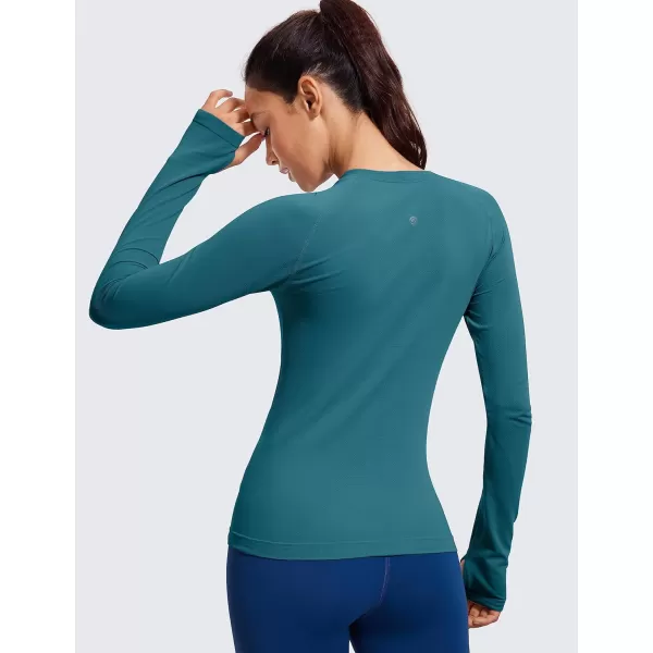 CRZ YOGA Womens Seamless Ribbed Workout Long Sleeve Shirts Quick Dry Gym Athletic Tops Breathable Running ShirtGreen Jade