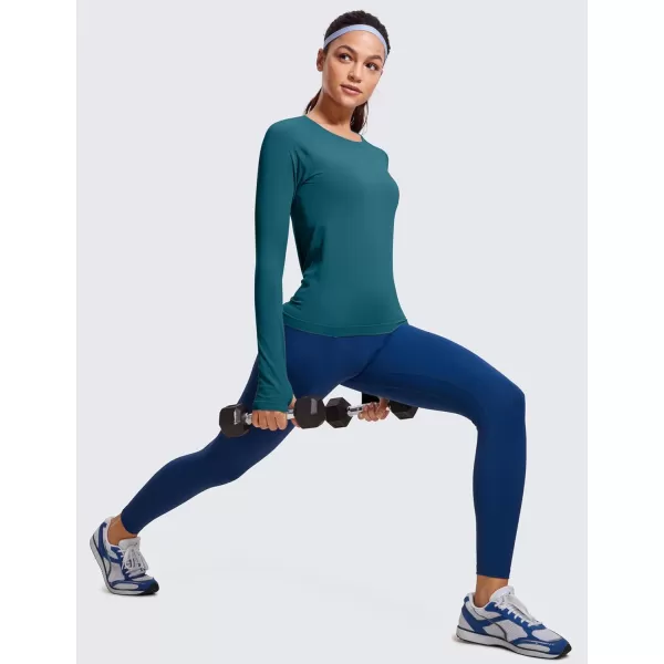 CRZ YOGA Womens Seamless Ribbed Workout Long Sleeve Shirts Quick Dry Gym Athletic Tops Breathable Running ShirtGreen Jade